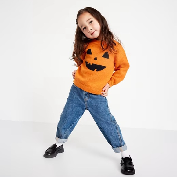 Old Navy Other - Sparkly Pumpkin Sweater Orange with Jack O Lantern Face & Sparkly Yarn Size 2T